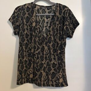 Anna Black and Brown Animal Print V-Neck Tee